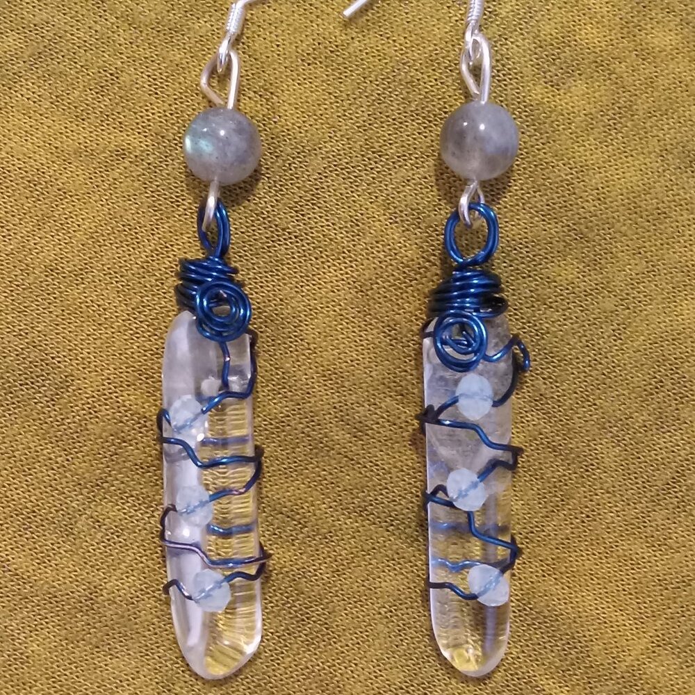 Handmade Quartz Crystal & Labradorite Earrings